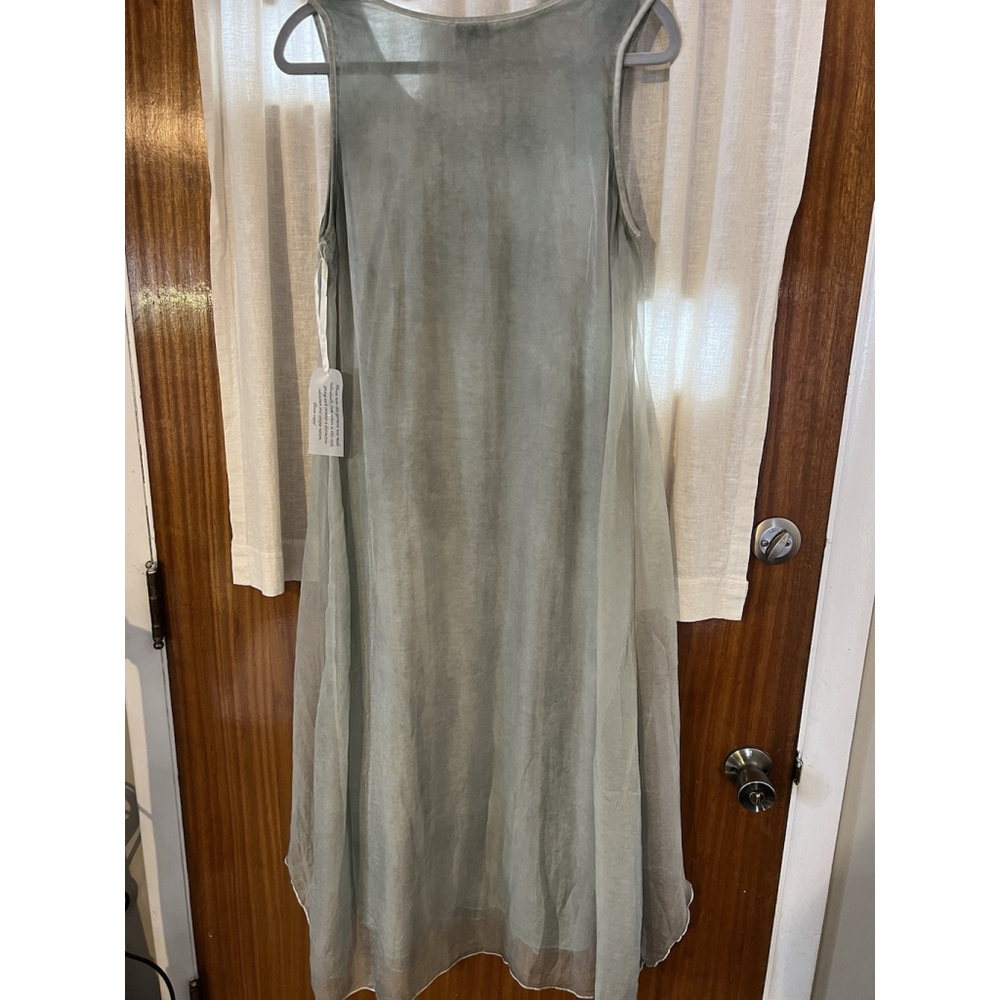 Boho Green Hi Low Hem Embroidered Floral Sleeveless Summer Dress A-Line NWT - Picture 11 of 11